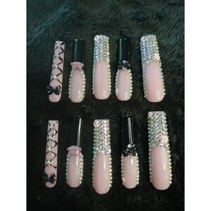 Xl Coffin Rhinestone Press On Nails